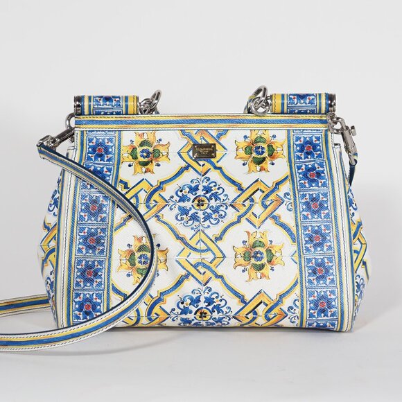 Dolce & Gabbana Majolica Print Miss Sicily Medium Bag Blue White - Picture 5 of 11